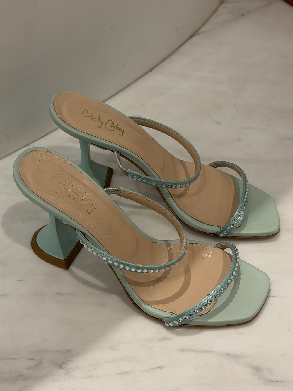Ché by Chelsey Mint Crystal Embellished Heeled Sandals Size 37